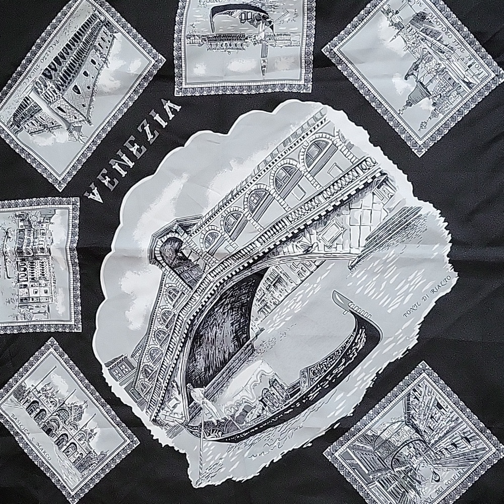 Vintage Venezia Italian Black And Gray Scarf